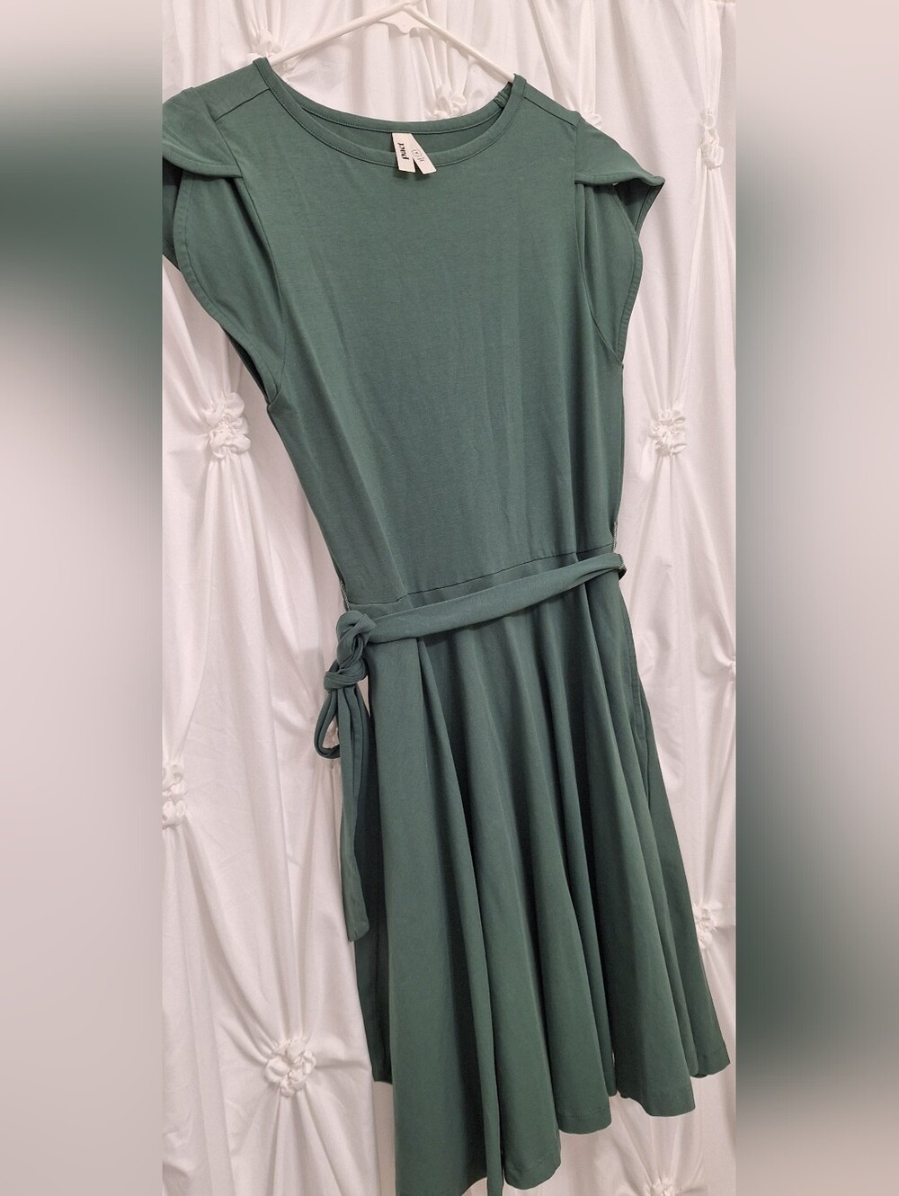 Pact Green Belted Cap-Sleeve Dress - Picture 2 of 6